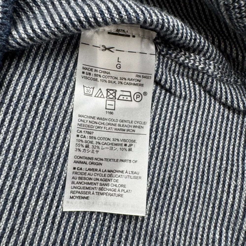 Banana Republic Sweater‎ Mens Large Blue Striped Silk Cashmere Blend Crewneck
